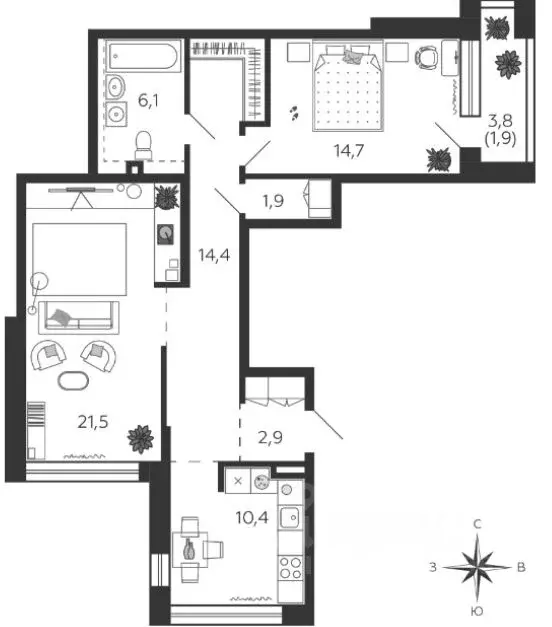 3-к кв. Москва наб. Марка Шагала, 11к1 (73.5 м) - Фото 1