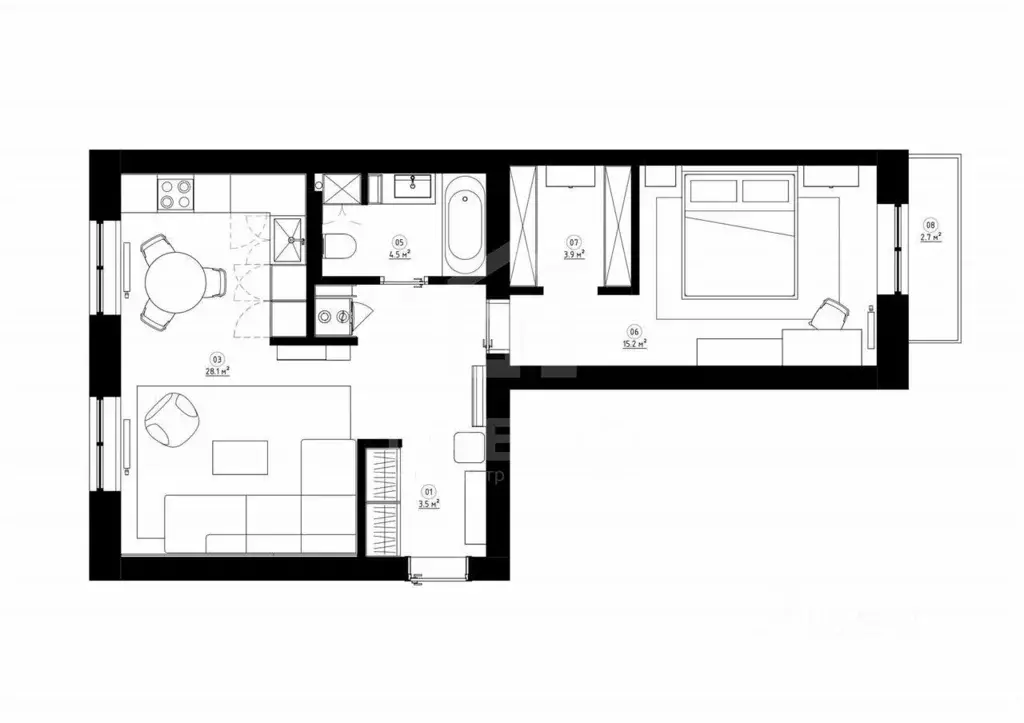 1-к кв. Санкт-Петербург ул. Красного Курсанта, 30 (57.0 м) - Фото 2