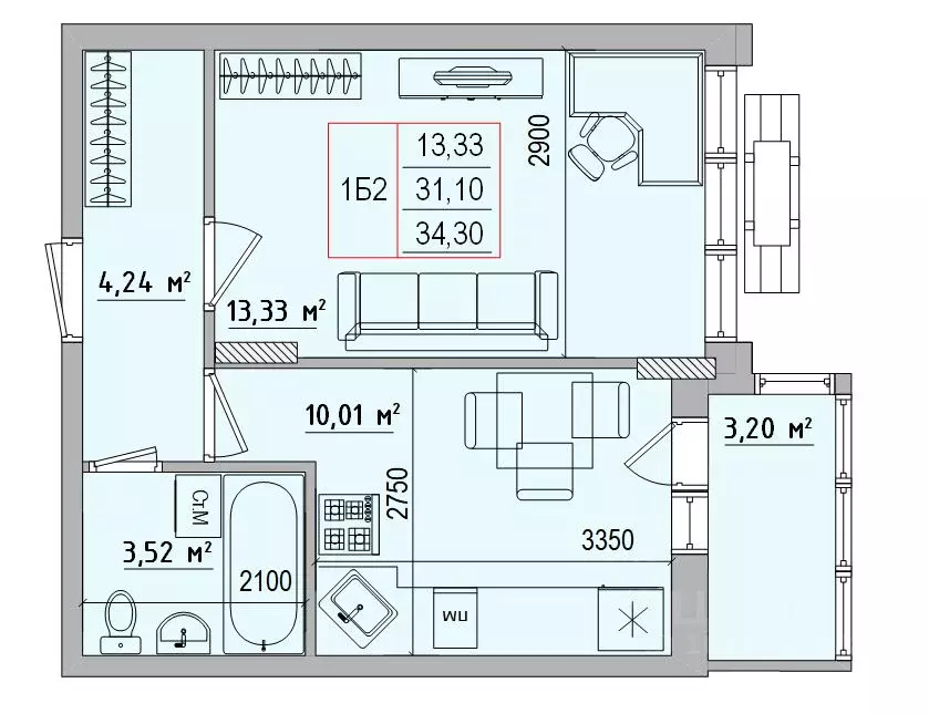 1-к кв. Белгородская область, Белгород Славянская ул. (34.3 м) - Фото 1