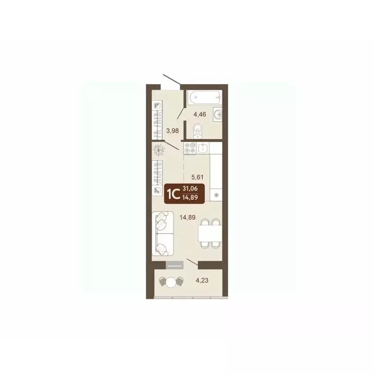 Студия Кемеровская область, Кемерово 58В мкр, 1 (31.06 м) - Фото 1