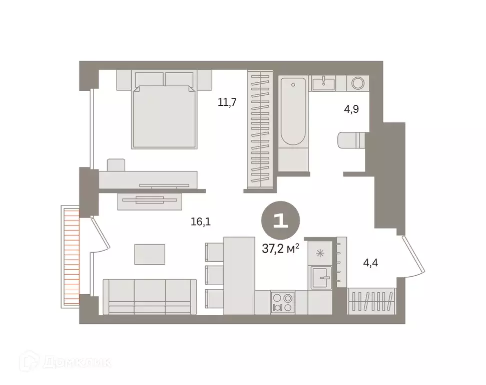 Продаётся 1-к квартира, 37.15 м - Фото 0