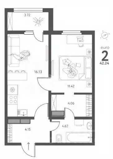 1-к кв. Липецкая область, Липецк ул. Перова, 1 (42.24 м) - Фото 2