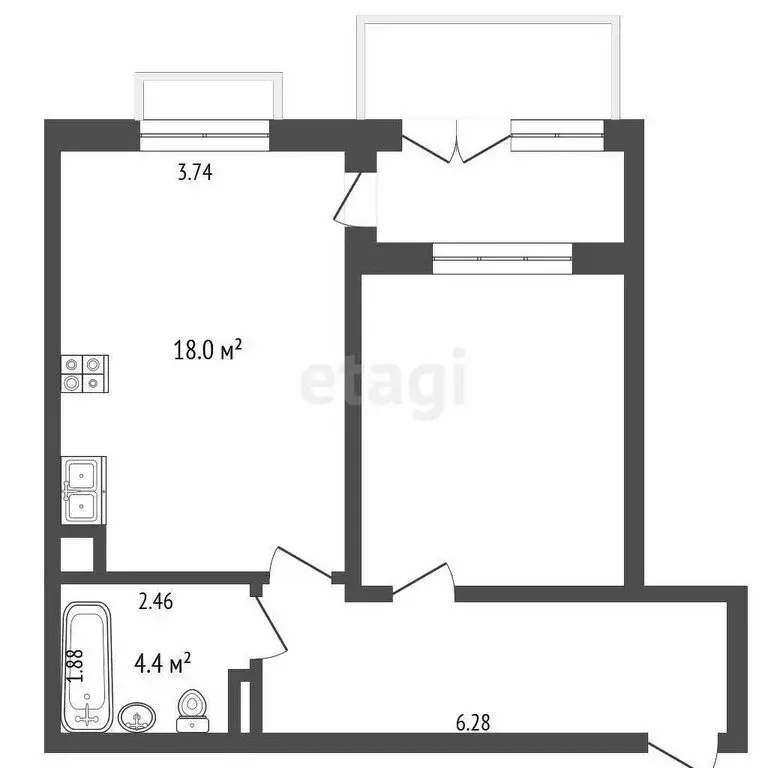 1-комнатная квартира: Тюмень, улица Федюнинского, 30к8 (46 м) - Фото 0