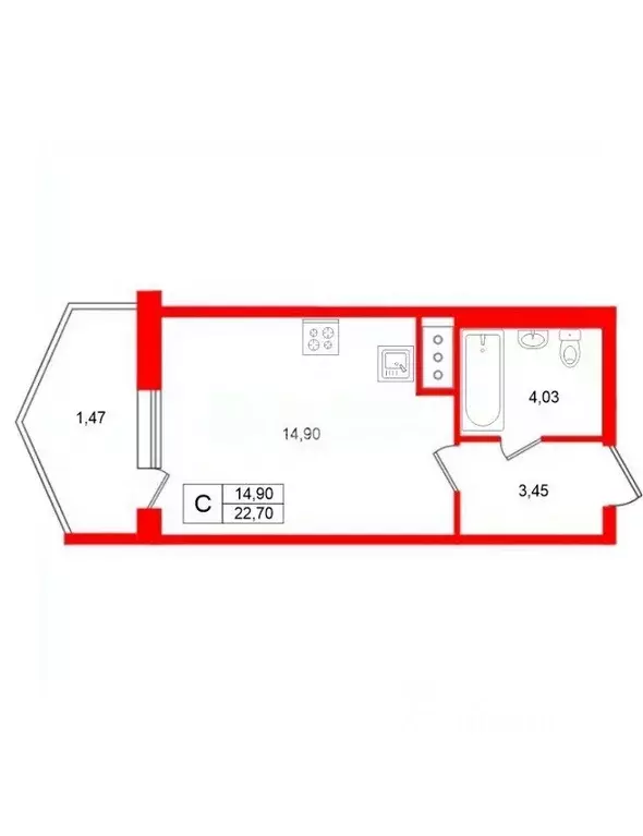 Квартира, студия, 22.7 м - Фото 1