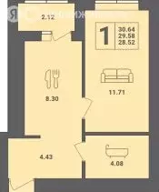 1-комнатная квартира: Пионерский, улица Гептнера, 17 (30.64 м) - Фото 0