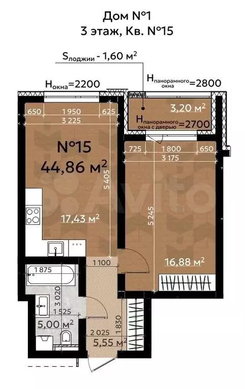 2-к. квартира, 46,5 м, 3/4 эт. - Фото 0