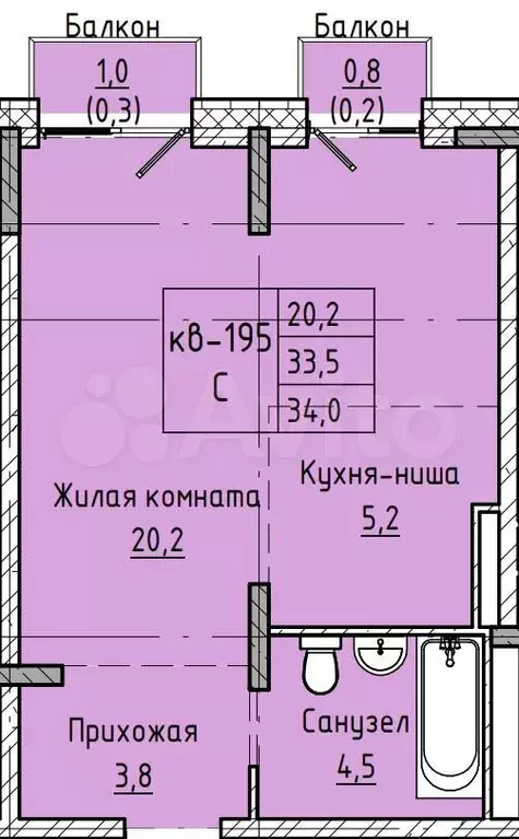 Квартира-студия, 34 м, 2/12 эт. - Фото 0