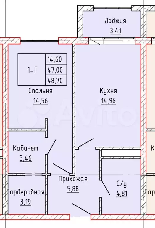 1-к. квартира, 48,7 м, 5/14 эт. - Фото 0