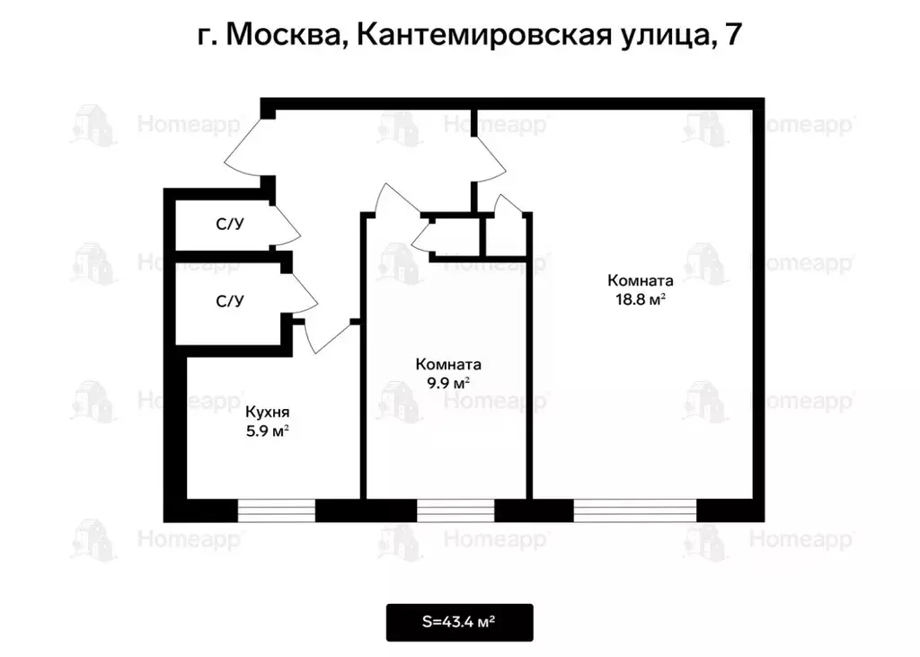 2-к кв. Москва Кантемировская ул., 7 (43.4 м) - Фото 2