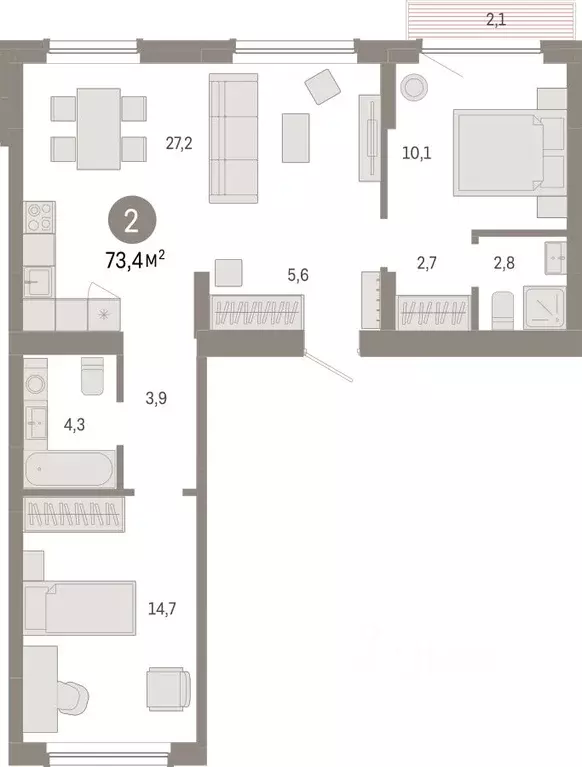 2-к кв. Новосибирская область, Новосибирск Лебедевский кв-л,  (73.4 м) - Фото 0