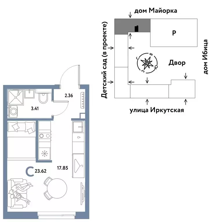 Квартира-студия: Тюмень, микрорайон ДОК, Ярославская улица (23.62 м) - Фото 0