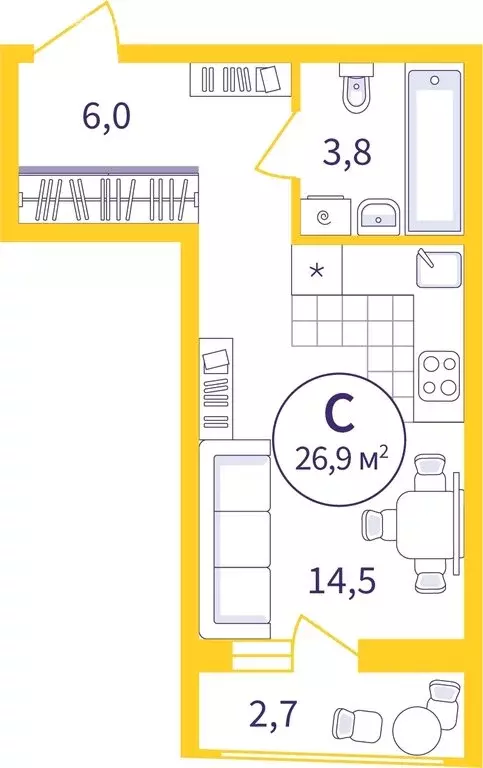 Квартира-студия: Екатеринбург, ЖК Астон Реформа (25.6 м) - Фото 0