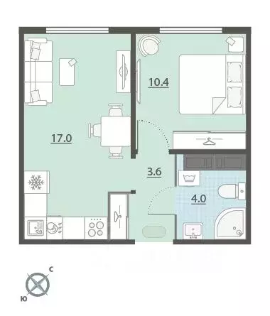 1-к кв. Свердловская область, Екатеринбург Широкая Речка мкр, Меридиан ... - Фото 2
