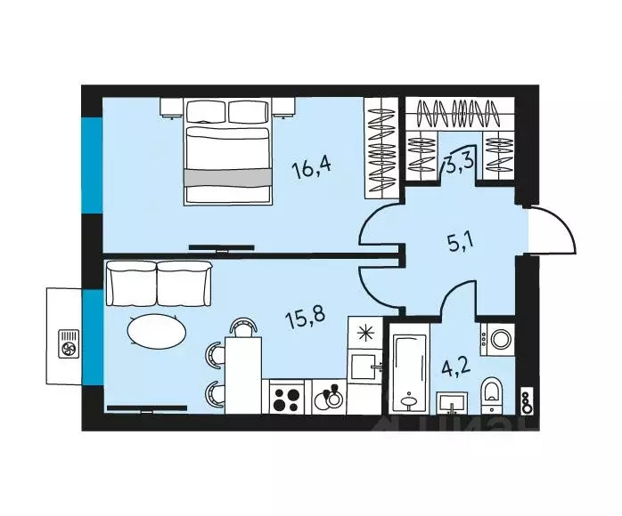 1-к кв. Пермский край, Пермь ул. Пушкина, 91 (44.8 м) - Фото 0