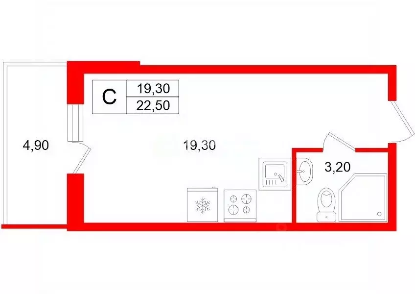 Студия Санкт-Петербург Парашютная ул., 34 (22.5 м) - Фото 2