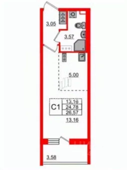 Студия Санкт-Петербург просп. Ветеранов, 175 (24.6 м) - Фото 1