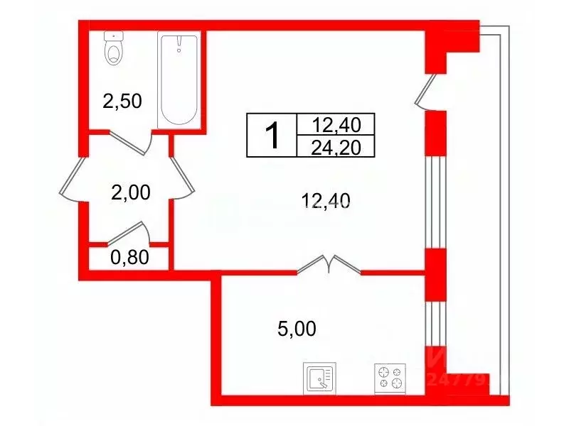 1-к кв. Санкт-Петербург Краснопутиловская ул., 71 (24.2 м) - Фото 1