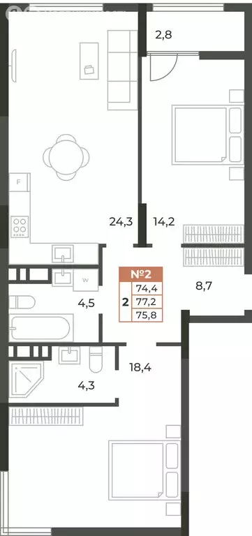 2-комнатная квартира: Симферополь, Караимская улица, 50 (75.8 м) - Фото 0