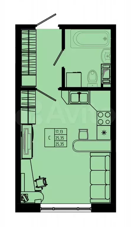 Квартира-студия, 25,7 м, 5/8 эт. - Фото 0