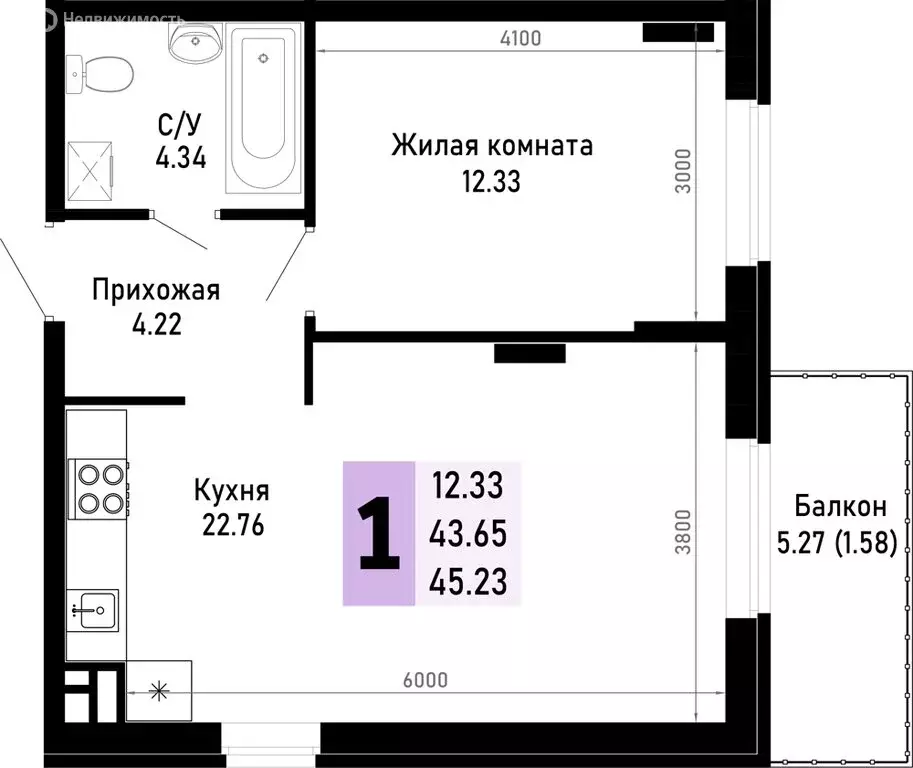 1-комнатная квартира: Краснодарский край, муниципальный округ Анапа, ... - Фото 0