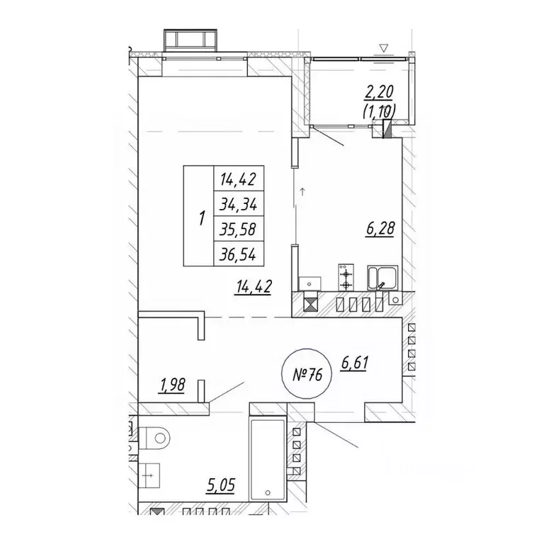 1-к кв. Калининградская область, Зеленоградск  (36.54 м) - Фото 1