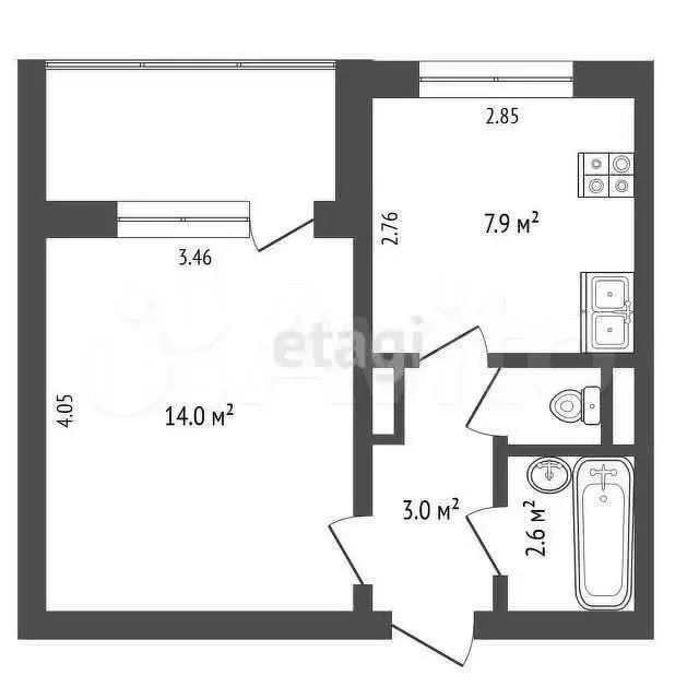 1-к. квартира, 28,4 м, 8/9 эт. - Фото 0