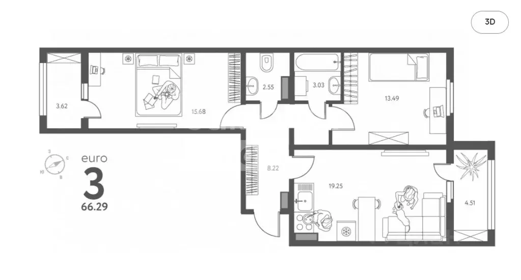 2-к кв. Липецкая область, Липецк ул. Перова, 2Д (66.29 м) - Фото 1