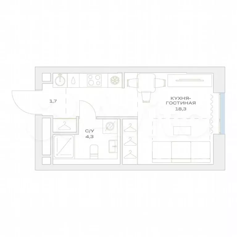 Квартира-студия, 24,3 м, 3/23 эт. - Фото 0