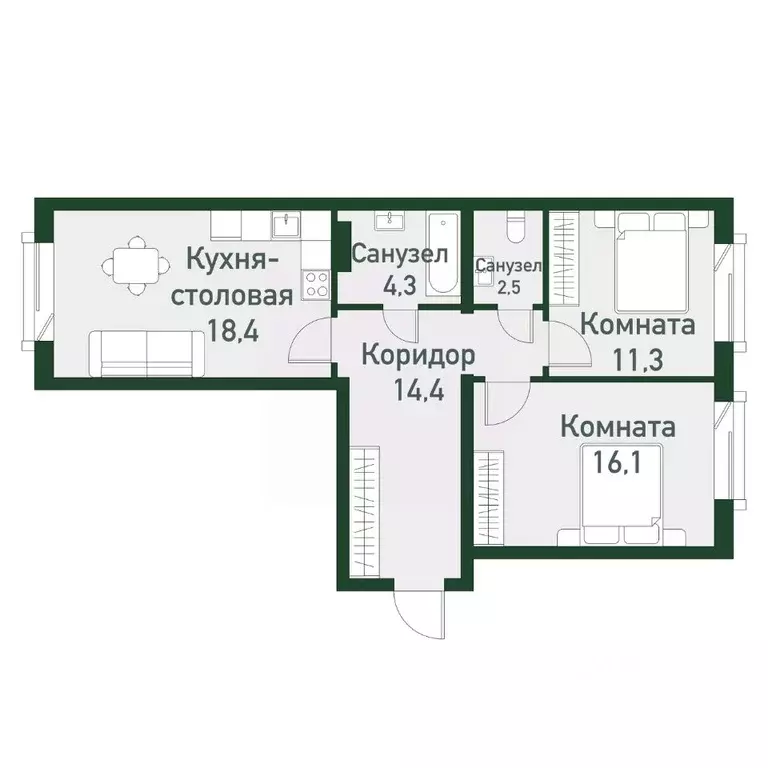 2-к кв. Челябинская область, Челябинский городской округ, пос. ... - Фото 1