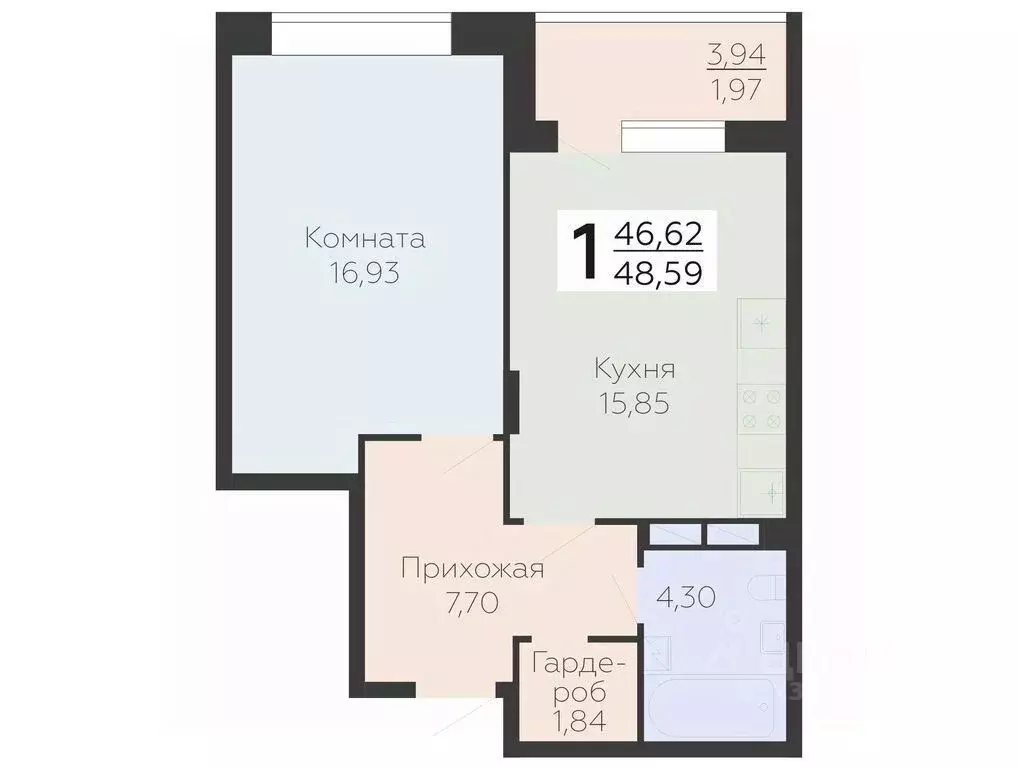 1-к кв. Воронежская область, Воронеж Электросигнальная ул., 9А (48.59 ... - Фото 0