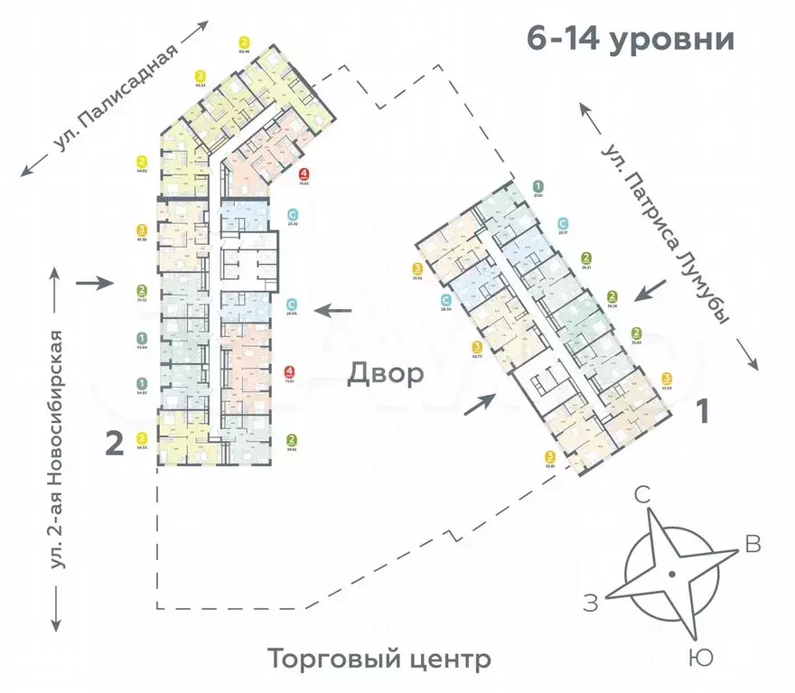 2-к. квартира, 60,5 м, 14/24 эт. - Фото 1