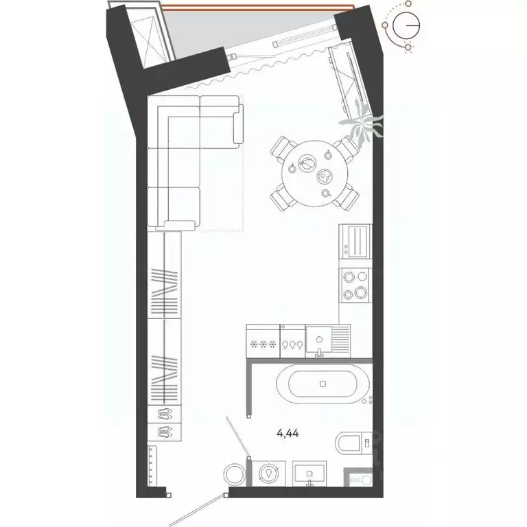 Студия Приморский край, Владивосток Бархатная ул. (30.11 м) - Фото 0