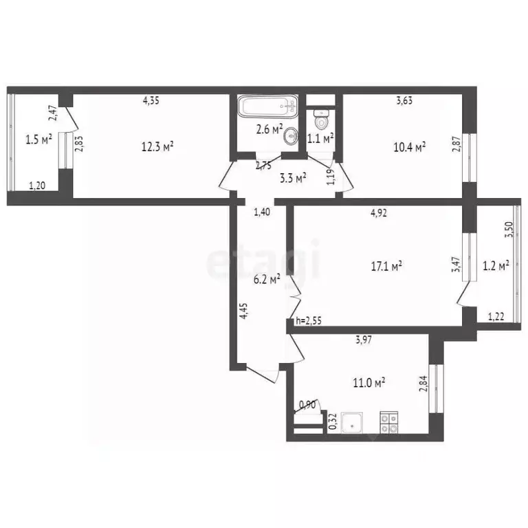 3-к кв. Брянская область, Брянск ул. Есенина, 28 (64.0 м) - Фото 0