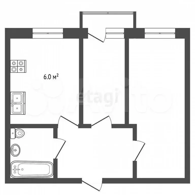 2-к. квартира, 38,7 м, 5/5 эт. - Фото 0