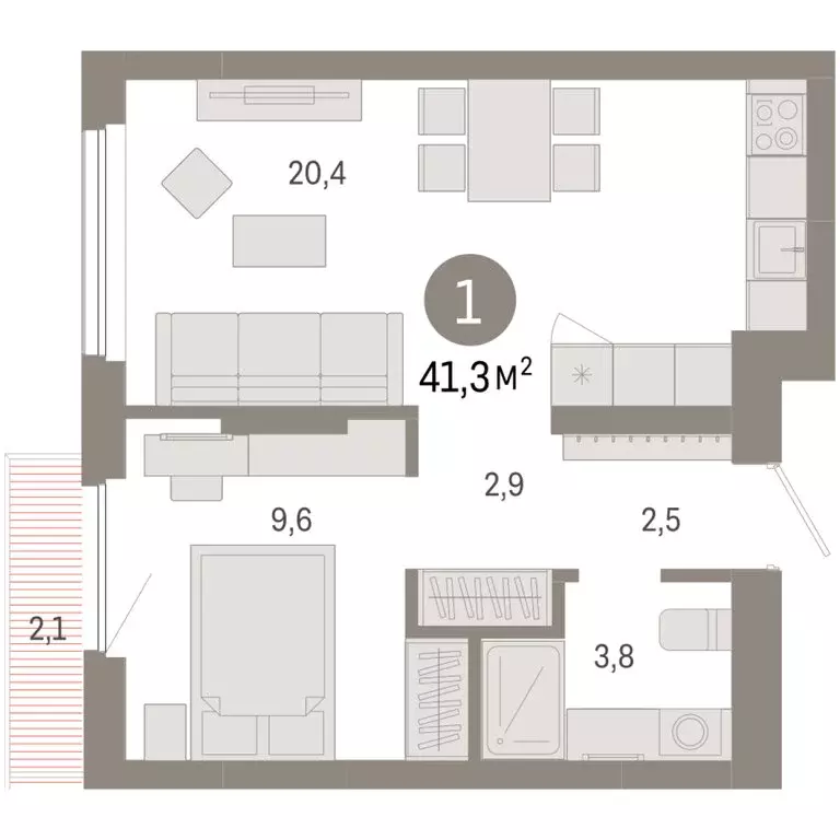 1-комнатная квартира: Новосибирск, квартал Лебедевский, 1/3 (41.3 м) - Фото 2
