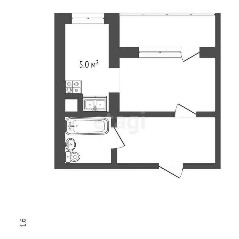 Квартира-студия: Тобольск, 15-й микрорайон, 16 (23.3 м) - Фото 1