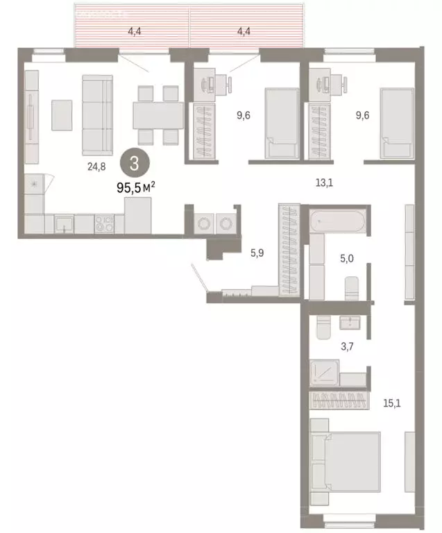 3-комнатная квартира: Омск, Кировский округ (95.53 м) - Фото 1