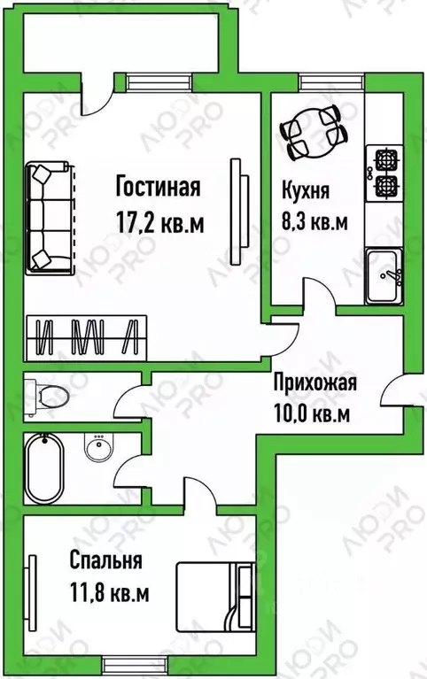 2-к кв. Кировская область, Киров Северо-Садовая ул., 19а (51.2 м) - Фото 2