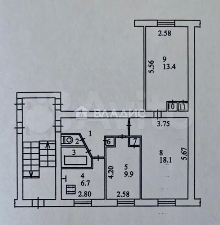 3-к. квартира, 60,4 м, 1/5 эт. - Фото 0