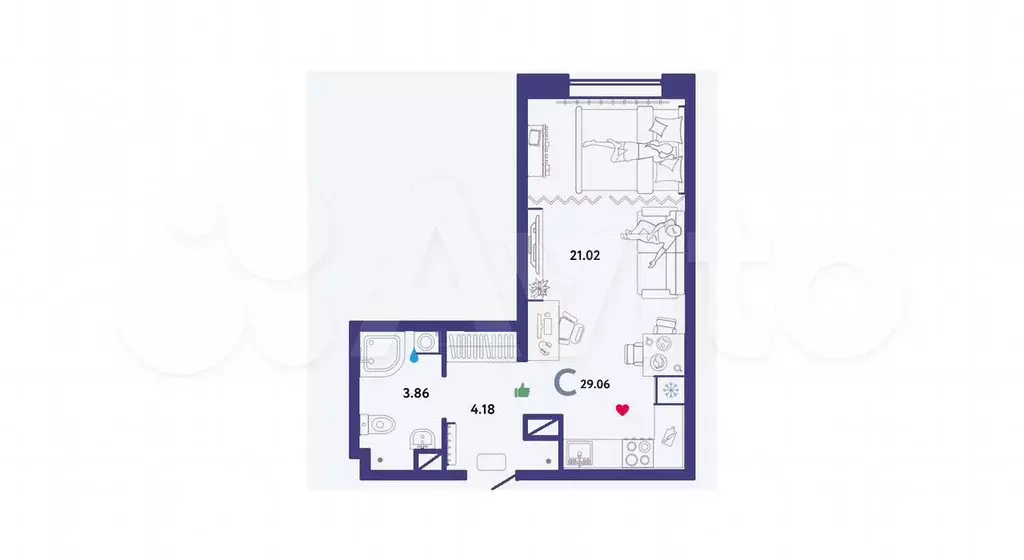 Квартира-студия, 29,1 м, 3/13 эт. - Фото 1