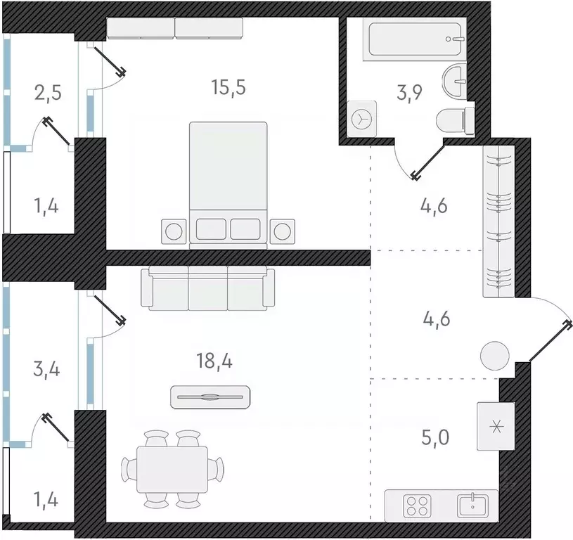 2-к кв. Новосибирская область, Новосибирск ул. Аэропорт, 64 (52.0 м) - Фото 0