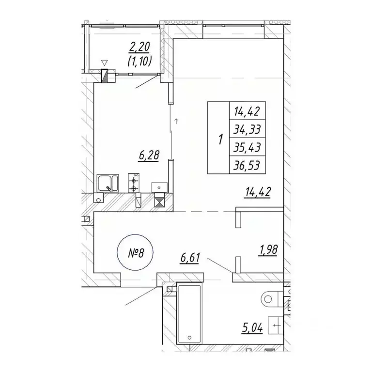 1-к кв. Калининградская область, Зеленоградск  (36.53 м) - Фото 1
