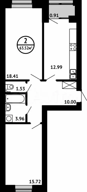 2-к. квартира, 63,5 м, 2/8 эт. - Фото 0