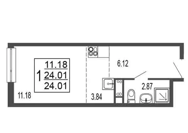 Квартира-студия: Лыткарино, 6-й микрорайон, 15Г (24.01 м) - Фото 0