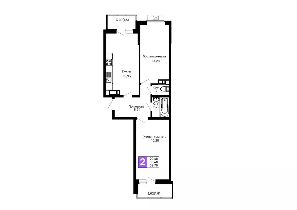 2-к кв. Адыгея, Майкоп 9 Мая ул., 14А (59.79 м) - Фото 1