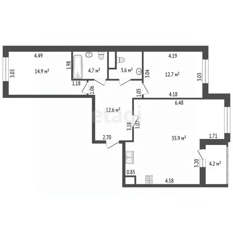 2-к кв. Санкт-Петербург Новолитовская ул., 10 (88.7 м) - Фото 2