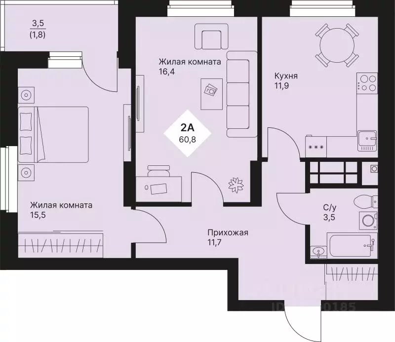 2-к кв. Свердловская область, Екатеринбург Эльмаш жилрайон, Веер Парк ... - Фото 1