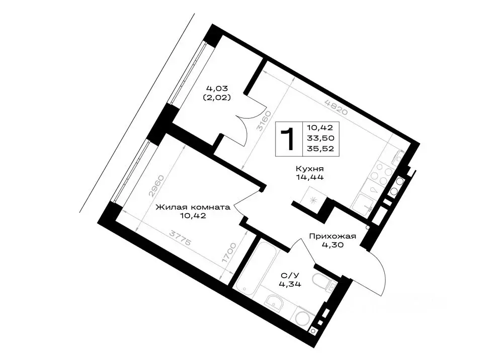 1-к кв. Калининградская область, Гурьевск Включи жилой комплекс (35.52 ... - Фото 1