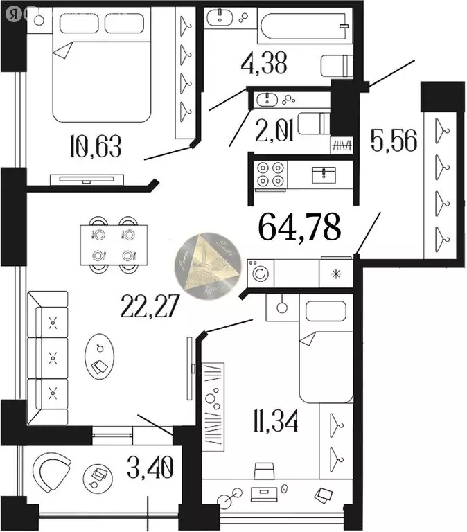 2-комнатная квартира: Санкт-Петербург, улица Коли Томчака, 3 (64.78 м) - Фото 0