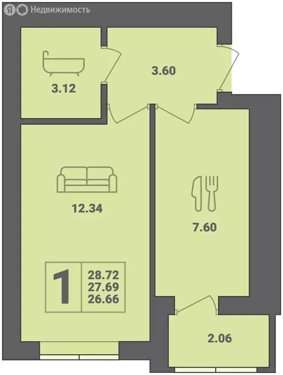 1-комнатная квартира: Пионерский, улица Гептнера, 19 (28.72 м) - Фото 0